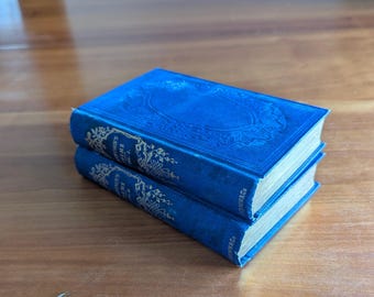 Antique Poetry Book Set (1866) | The Poetical Works of Alfred Tennyson Vol I & II | Blue Cloth Gilt Spines | Victorian Literature