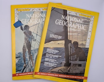 National Geographic Sailing Bundle 1968 1969 | Teen Sails World Alone | Robin Lee Graham Nautical Set Decor