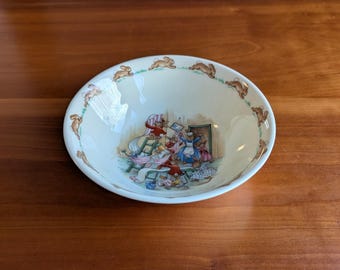 Royal Doulton Bunnykins Vintage Bowl, English Bone China Collectible, Rabbit Illustration Nursery Dish, Mid Century Storybook Easter Display