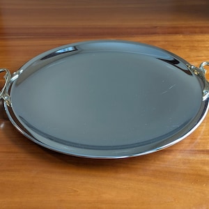 Kromex Chrome Cocktail Server 13.5 Inch Round | Mid Century Mirrored Glass Bar Cart Accent | Made in USA