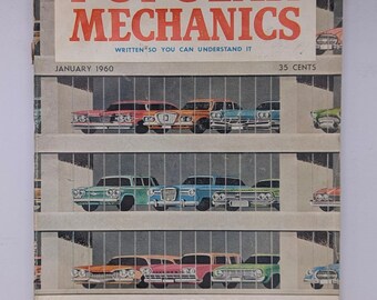 Popular Mechanics, enero de 1960 / Edición anual sobre automóviles / Corvair Falcon Valiant / Historia del automóvil de Detroit / Decoración automotriz de mediados de siglo / Material efímero