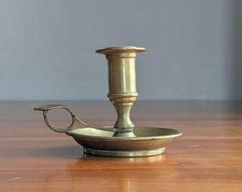 Vintage Brass Chamberstick Candle Holder | Finger Loop Candlestick | Classic Entertaining & Table Decor