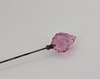 Edwardian Hat Pin with Pink Faceted Glass Top – Vintage Millinery Accessory c.1900–1920 – Collectible Curio
