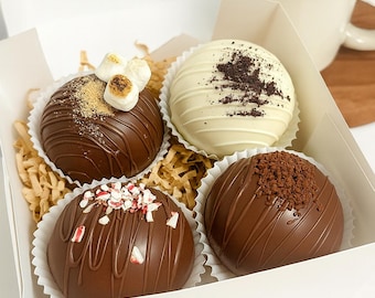 Bauen Sie Ihre eigene Kakaobombe 4er-Pack • Gourmet Heiße Schokoladenbomben • Individuelles Geschenkset • Kuschelige Leckerli-Box •