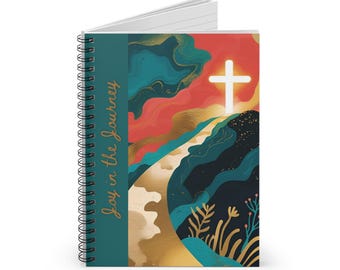 Quaderno a spirale "La gioia del viaggio" / Diario di preghiera cristiana con illustrazione di una croce luminosa