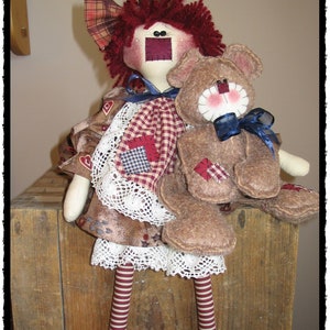 Raggedy Ann and Teddy Bear Sewing Pattern: Primitive Dolls (E-pattern)