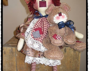 Raggedy Ann and Teddy Bear Sewing Pattern: Primitive Dolls (E-pattern)