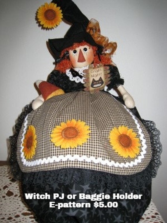 Fright Night PJ or Baggy Holder, Bag Holder, Witch Pattern, Witch Bag Holder, Witch PJ Holder, Halloween Decor, Downloadable Pattern, Fall