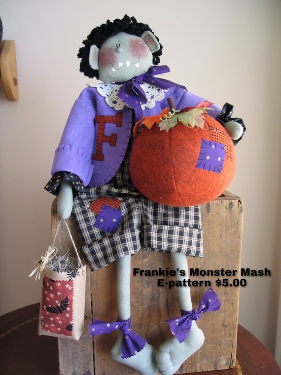 Frankie's Monster Mash Instant Downloadable Pattern, My Darlin Dolls, Halloween Decor, Frankenstein, Halloween Doll Pattern