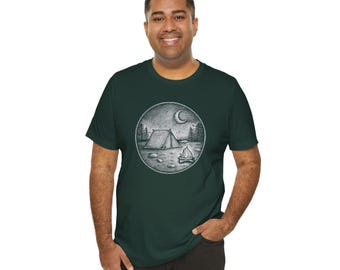Moonlit Camping Scene Tee | Tent, Campfire, Night Sky, Outdoors