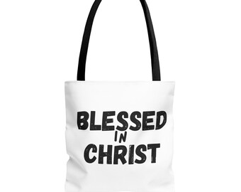Blessed in Christ Tote Bag | Christian Faith Scripture Canvas Tote