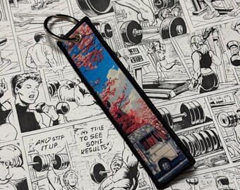 Nature Anime inspired Landscape Japan style Sakura Embroidered tag | Keychain | Key tag | Lanyard