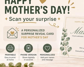 Gepersonaliseerde QR-kaart Moederdag | Lastminutecadeau voor moeder | Afdrukbare verrassingskaart | Aangepast digitaal cadeau