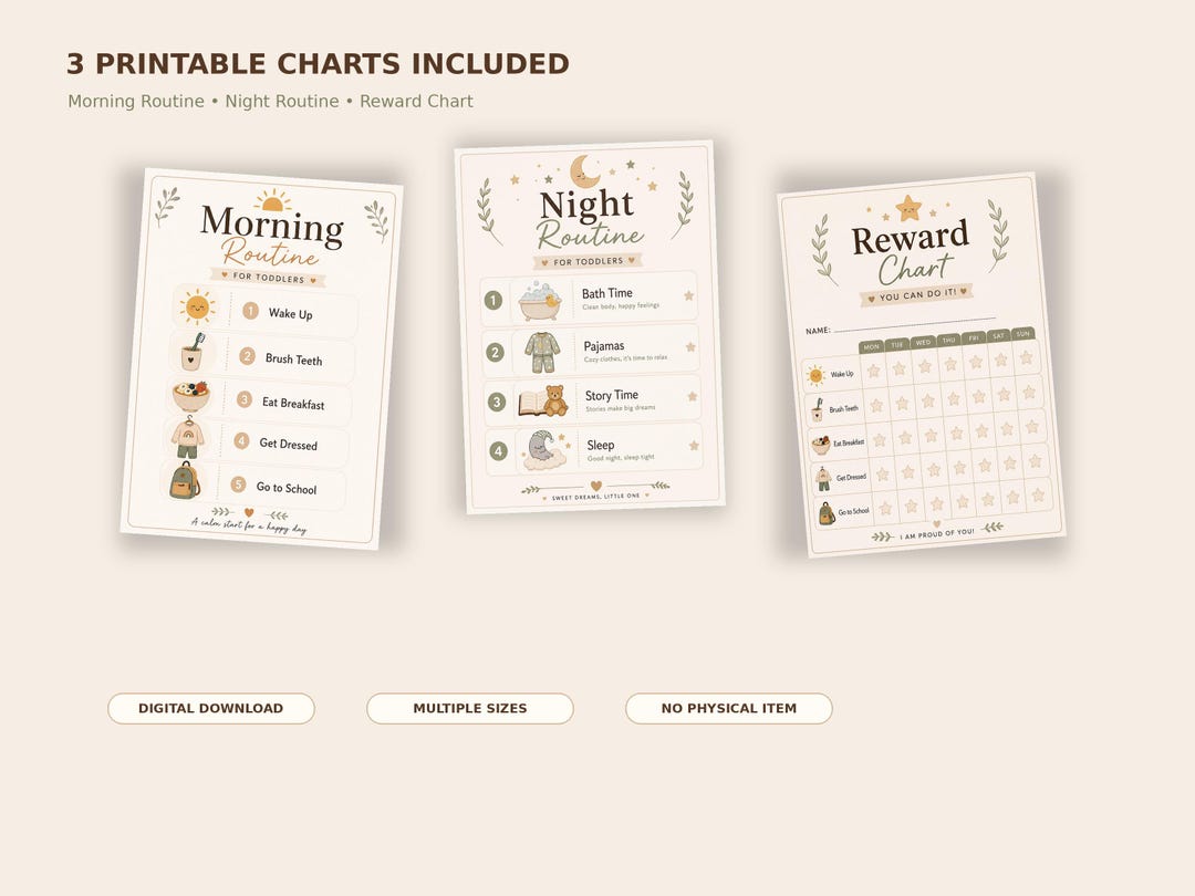 Kids Routine Chart Bundle Printable, Morning & Night Routine Chart ...
