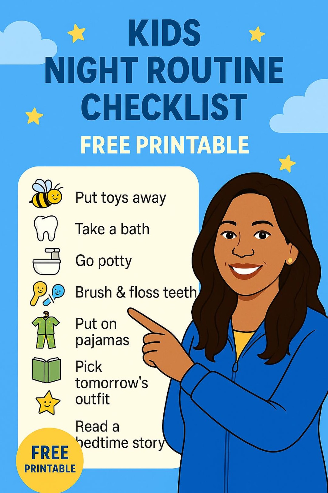 Night Routine Checklist Kids | Evening Habits Template | Daily Evening ...