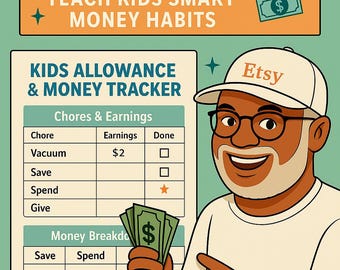 Kids Allowance Tracker Printable | Money & Savings Chart for Kids | Chores to Cash System | Mint Peach | Instant Download PDF