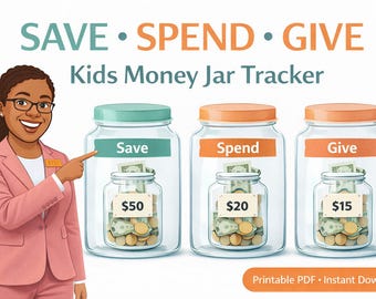 Printable Printable Tracker fürs Geld | Sparen Verbringen Geben Diagramm | Sehkraftsystem für Kinder | Mint Pfirsich | PDF-Download