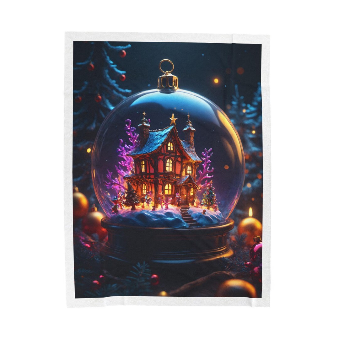 Snow Globe Cottage Velveteen Plush Blanket | Christmas Winter Scene - Etsy