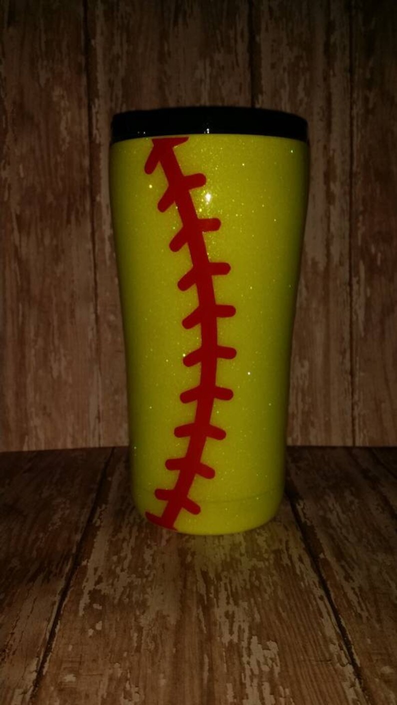 Softball Tumbler Glitter Cup Glitter Tumbler Softball Cup Etsy