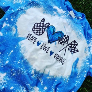 Peace Love Racing shirt, gift for her, race track shirt, racing shirt, bleached shirt,  race track apparel,  race shirt, girl race shirt