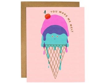 You Make Me Melt Ice Cream Greeting Card | Risograph Inspired Cute Illustration Art Card