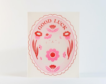Lucky Cat | Risograph Greeting Card