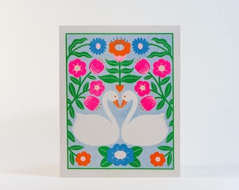 Wedding / Anniversary Swans | Risograph Greeting Card