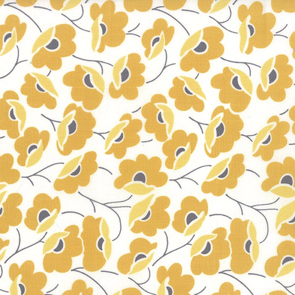 SALE - Mustard Yellow and Gray Floral Fabric - Color Theory by V & Co. from Moda 1 Yard