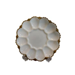 Vintage Anchor Hocking/Fire King Egg Dish with 22k Gold Gilt Trim