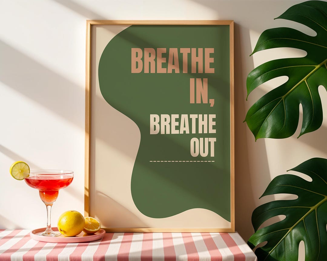 Breathe in Breathe Out Wall Art, Sage Green Printable, Minimalist Calm ...