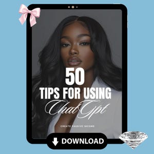 Guide ChatGPT PDF pour débutants, 50 astuces ChatGPT, guide d'invite AI, outil de création de contenu, téléchargement numérique, guide de productivité