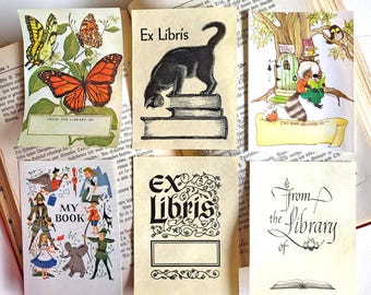 Your Choice Vintage Gummed Ex Libris Bookplates Labels for Reading Lovers, Book Club, Bookworms