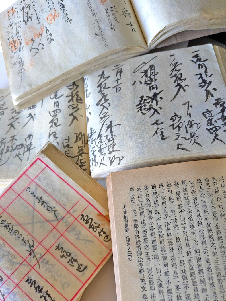 Eastern Asian Script Antique Japanese Ephemera, Handwritten Pages, Kanji Calligraphy, Washi ...