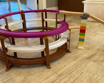 32-Piece Spiral Train Track Set | Wooden Railway Compatible | Choose Color