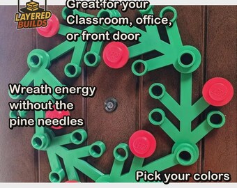 Lego-Inspired Brick Wreath | Classroom House Office Door Decor with 8 Stud Accents | Gift