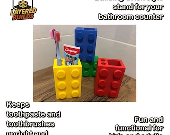 Building Brick Toothpaste & Toothbrush Stand | Bathroom Organization | Layered Builds 3D Print Gift