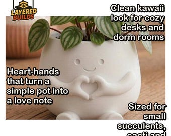 Hearty Pot Planter | Cute Heart-Hands Succulent Holder | Desk Decor Gift