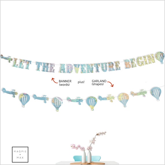 Let the Adventure Begin Banner Optional Garland. Pastel Map Paper. Baby  Shower or Graduation Banner, String It Yourself. 