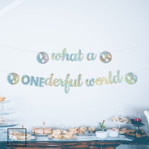 What a ONEderful World First Birthday Banner, Pastel Map Paper, String It Yourself