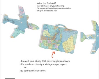 Jet Plane and Luggage Garland, Pastel Map Colors,Suitcase, Airplanes, Bon Voyage, Sip and See, String It Yourself