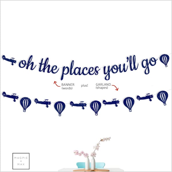 Oh The Places You'll Go Banner + Garland, Going Away Party, College Send Off, Night Sky, Constellation Paper, Graduation Party, Custom Decor