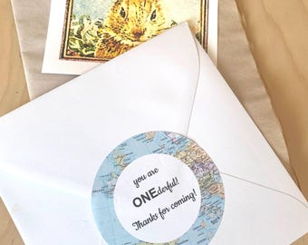 Stickers, Thanks For Coming, You Are ONEderful, First Birthday "Thank You", Gift Boxes, Favor Box Sticker, Map Party Sticker, Map Stickers