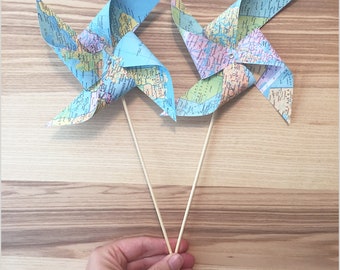 Large 7" Pinwheels and Party Decoration. 30+ Map&Paper Colors. Nonspinning. Pinwheel KITS.  Shipped Flat to save on Shipping. Easy Assembly