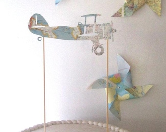 Vintage Airplane Cake Topper, Vintage Map Airplane, Onederful World Birthday, Vintage Maps, Travel Theme Party, Travel Theme Baby Shower