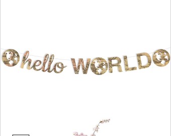 Hello World Banner, Antique Maps, Sepia Toned Maps, Map Baby Shower, Baby shower Decor, Baby Shower Banner, String it yourself, Ships quick