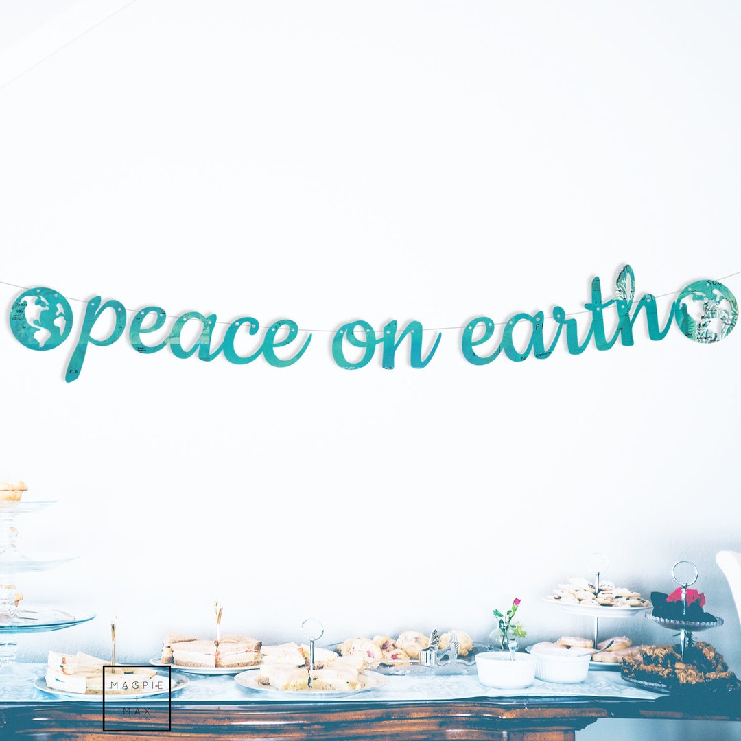 Peace on Earth, Map Banner, Ocean Blues and Teals, Traditional ...