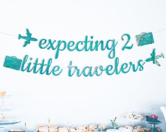 Expecting 2 Little Travelers, Twins Baby Shower, Teal, Ocean Maps, String It Yourself