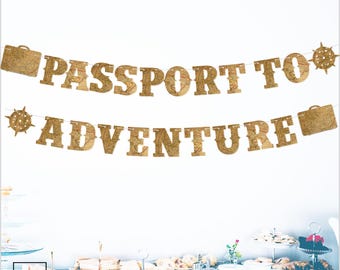 Passport to Adventure Banner, Antique Map Travel Party Decor