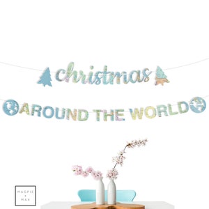 Christmas Around The World Banner, Around the World Party, Merry Christmas Map Banner, Map Theme, Map Christmas Banner, Map Theme,Any color