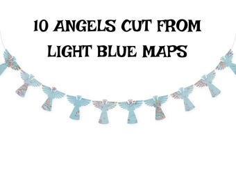 Angels Garland, Banner, Light Blue Maps, Christening, Baptism, First Communion, Customizable, Christmas Angels